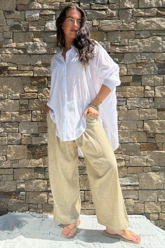 Shayle Indian Cotton Boyfriend Beach Shirt White